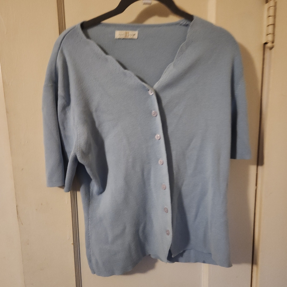 **XL light blue short sleeved Yarn Works sweater
